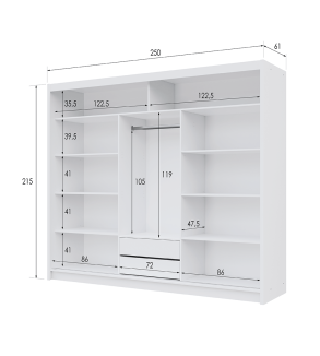 GABA PREMIUM VTA 250 cm Sliding Door Wardrobe with Mirror