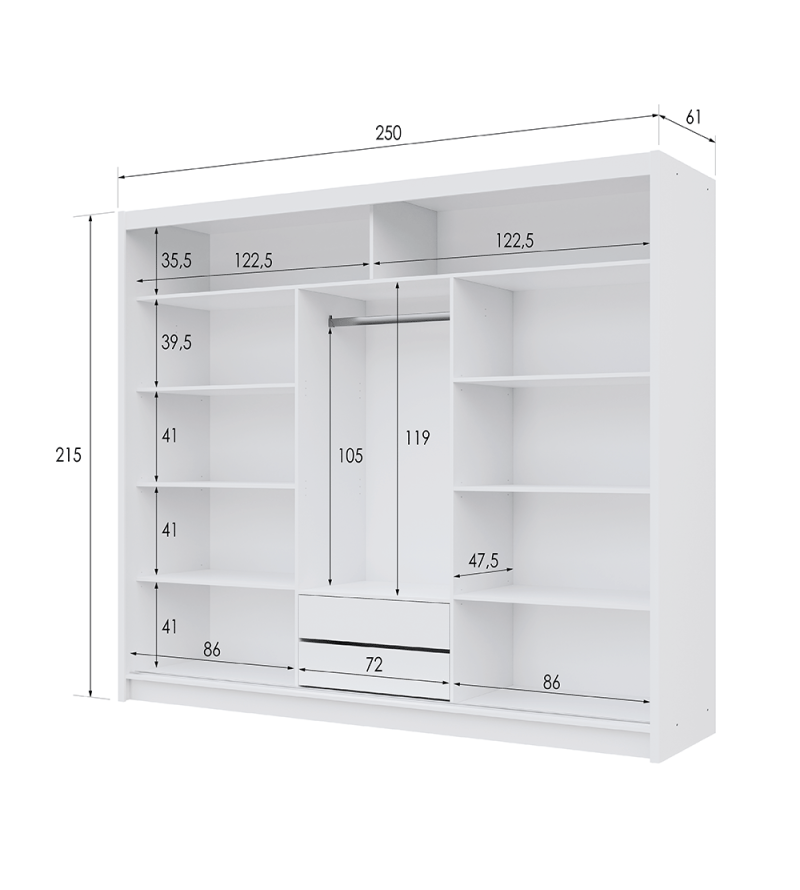 GABA PREMIUM VTA 250 cm Sliding Door Wardrobe with Mirror