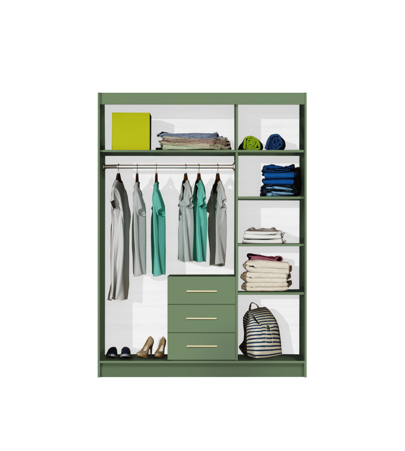 GABA BA3 150 cm Green Hinged Door Wardrobe with Mirror