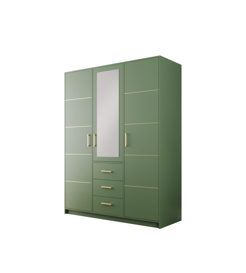 GABA BA3 150 cm Green Hinged Door Wardrobe with Mirror