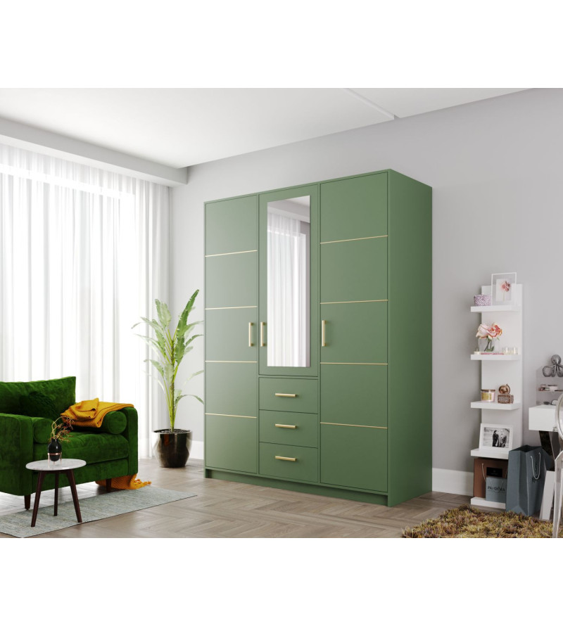 GABA BA3 150 cm Green Hinged Door Wardrobe with Mirror