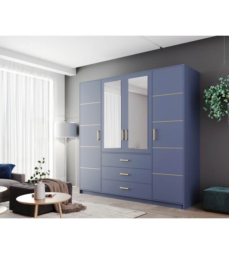 GABA BA4 200 cm Blue Hinged Door Wardrobe with Mirror