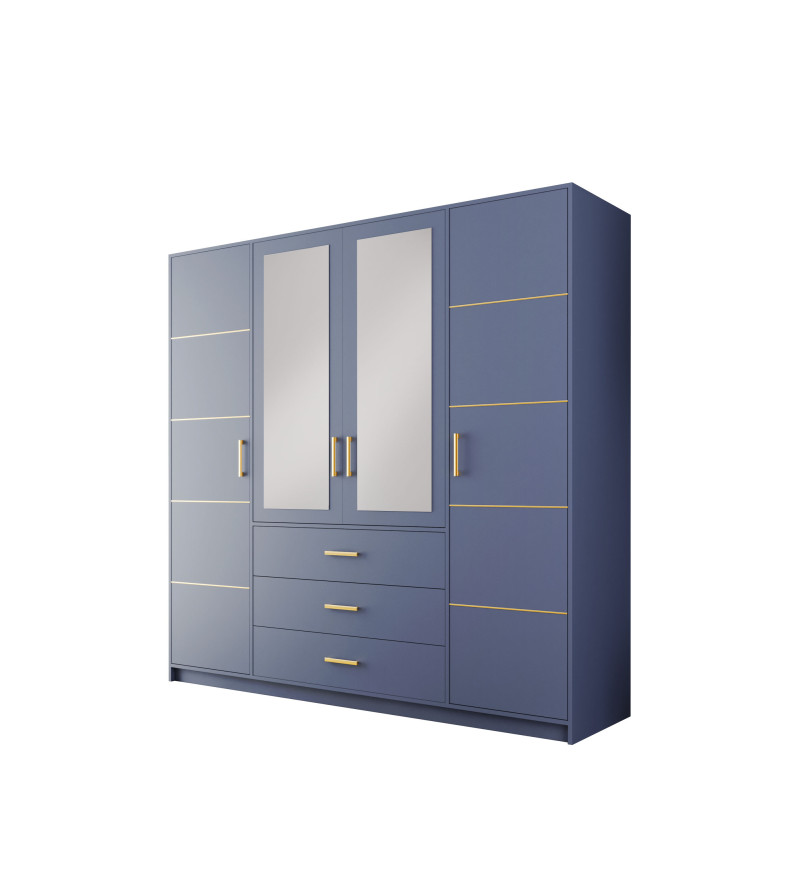 GABA BA4 200 cm Blue Hinged Door Wardrobe with Mirror