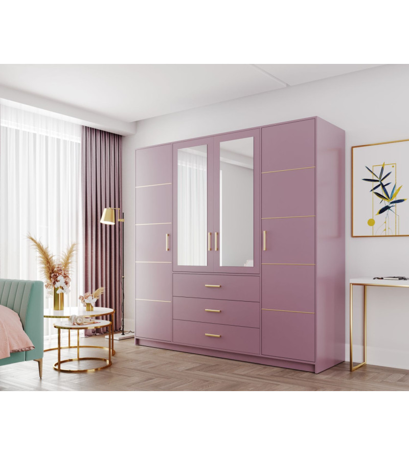 GABA BA4 200 cm Pink Hinged Door Wardrobe with Mirror
