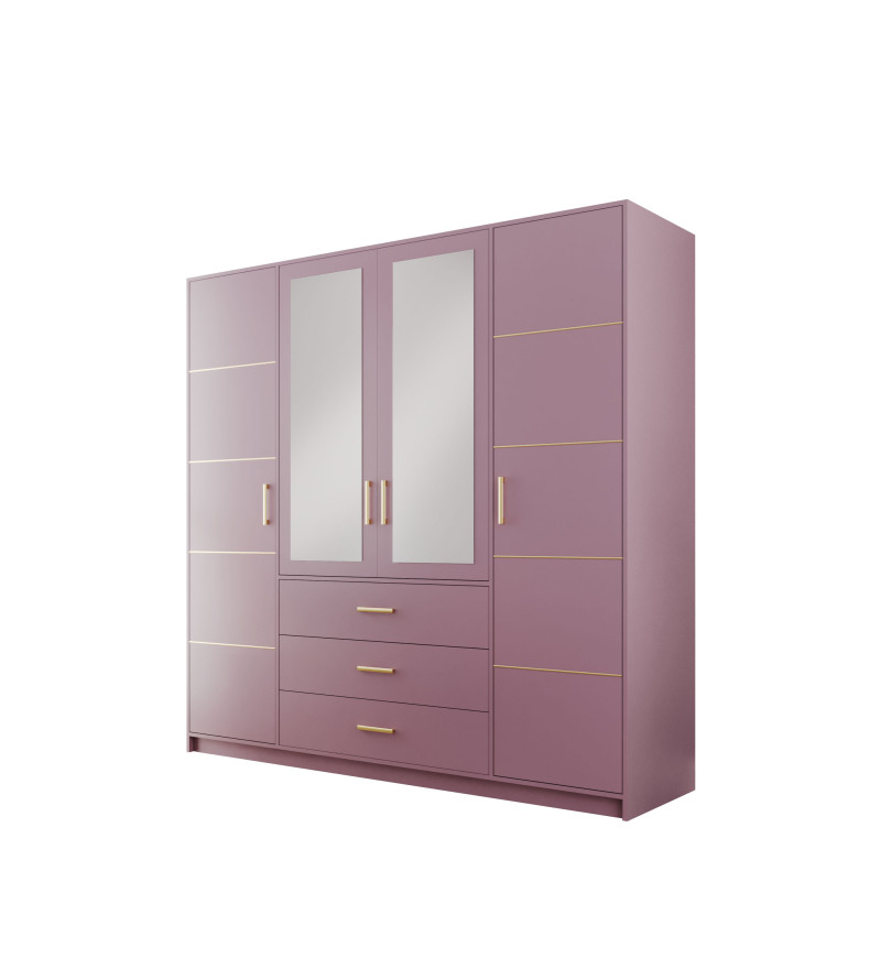 GABA BA4 200 cm Pink Hinged Door Wardrobe with Mirror