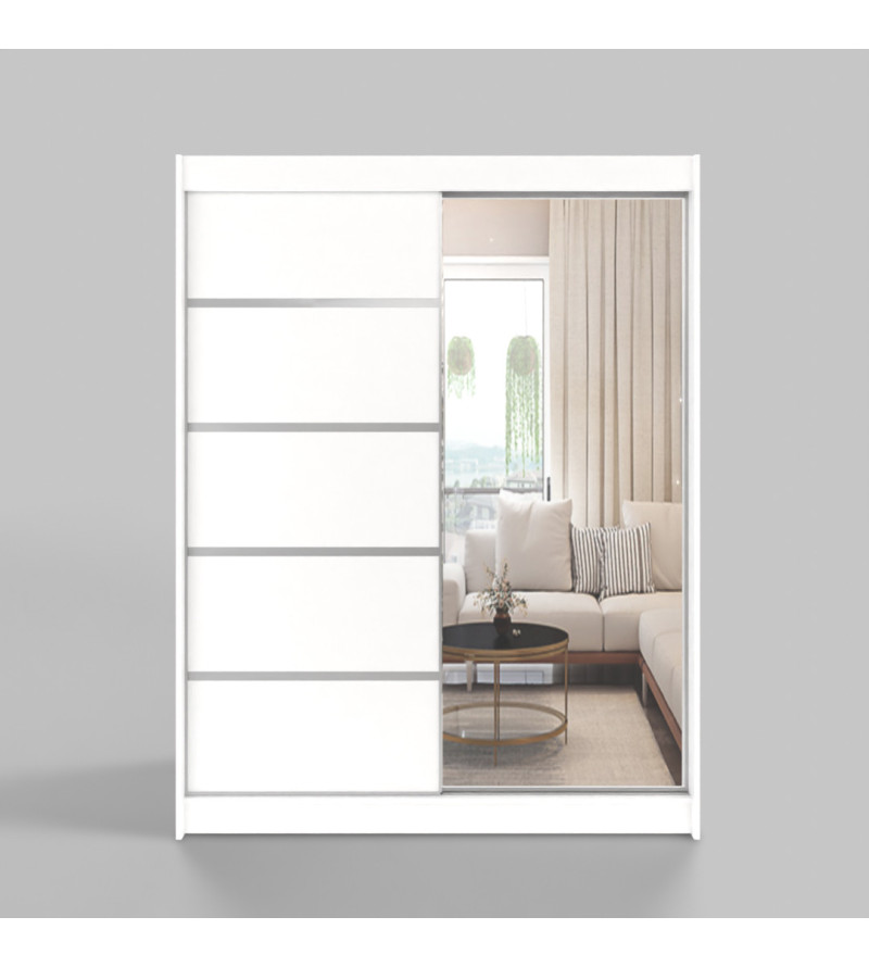 GABA White Series 120 cm Sliding Door Wardrobe with Mirror