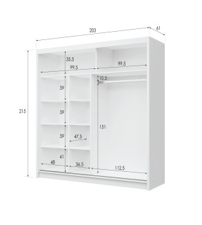 GABA PREMIUM DK 203 cm Sliding Door Wardrobe with Mirror