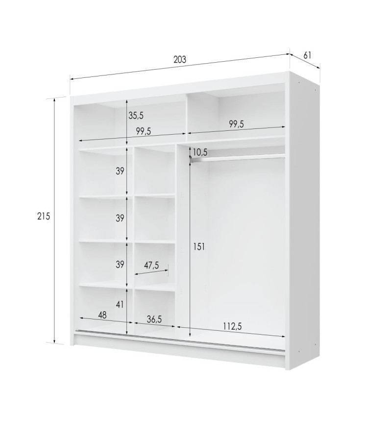 GABA PREMIUM DK 203 cm Sliding Door Wardrobe with Mirror