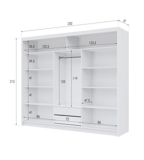 GABA PREMIUM ML 250 cm Sliding Door Wardrobe with Mirror