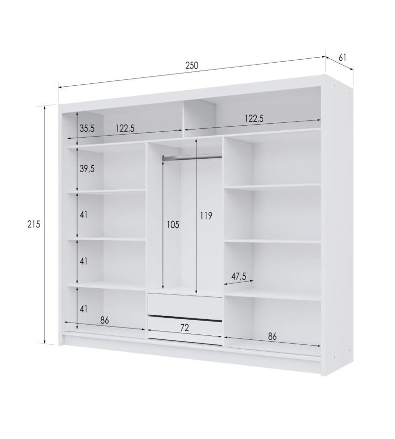 GABA PREMIUM ML 250 cm Sliding Door Wardrobe with Mirror