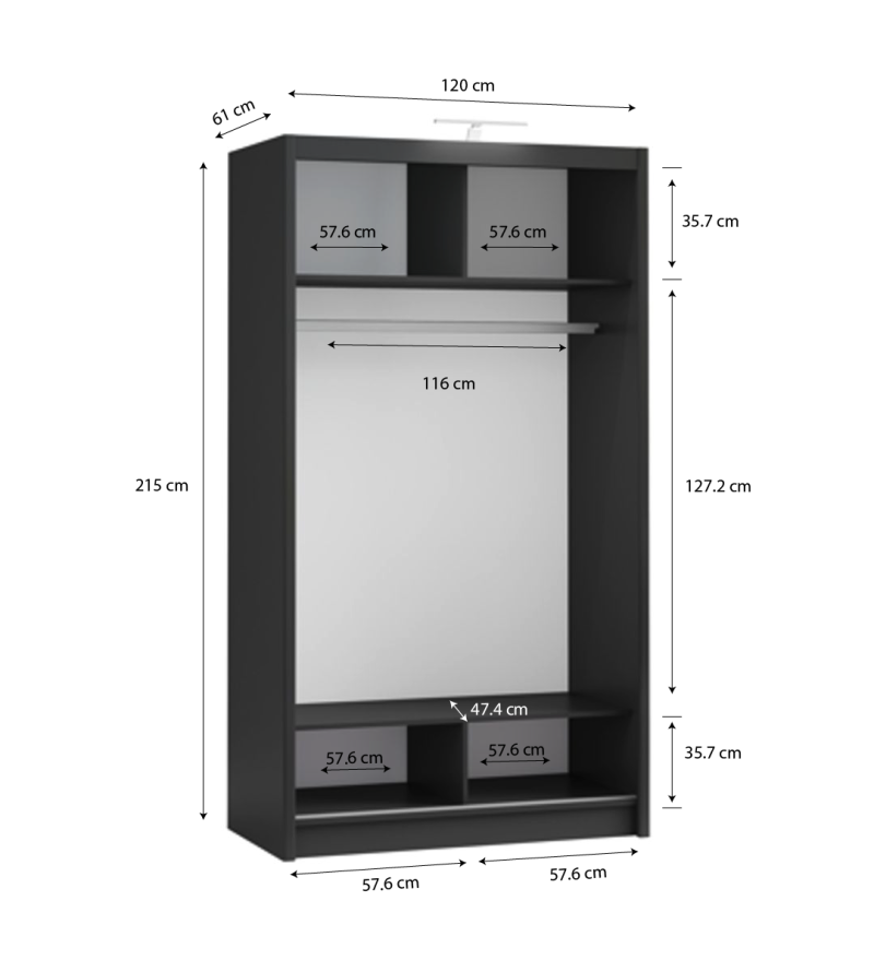 GABA PREMIUM PS 120 cm Sliding Door Wardrobe with Mirror