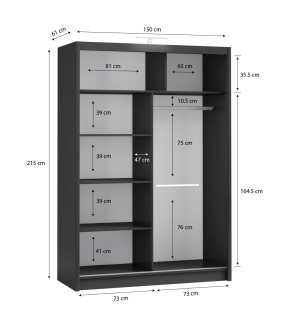 GABA PREMIUM PS 150 cm Sliding Door Wardrobe with Mirror
