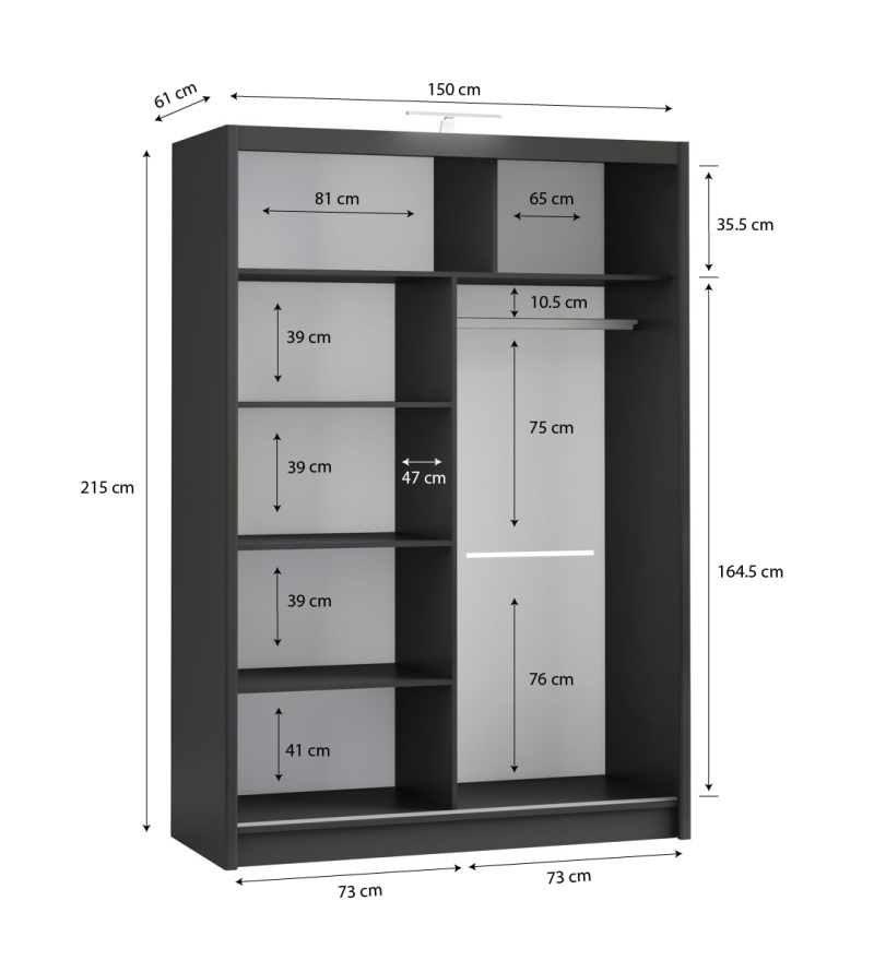 GABA PREMIUM PS 150 cm Sliding Door Wardrobe with Mirror